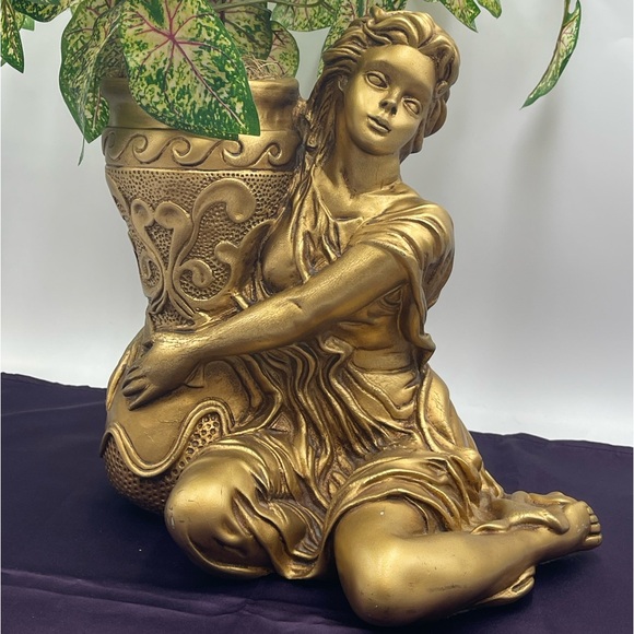Rare Manolla Resin Composite Sculpture: Greek Goddess Ornate Vase & Faux  Plant